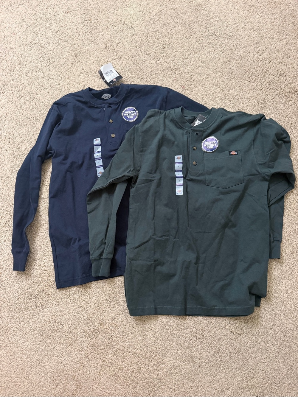 Dickies Long-Sleeve Henley Tee - Navy & Dark Green